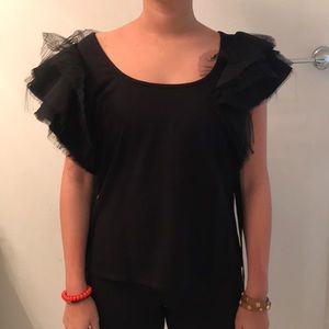 W Worth Black Top with Tulle Sleeves